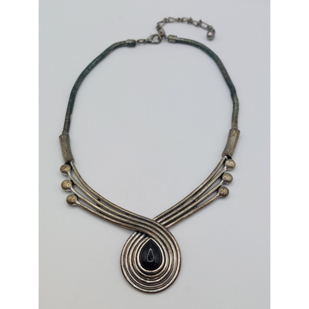 1980s Necklac Southwestern Black Teardrop Spiral Statement Boho Vintage Collar
